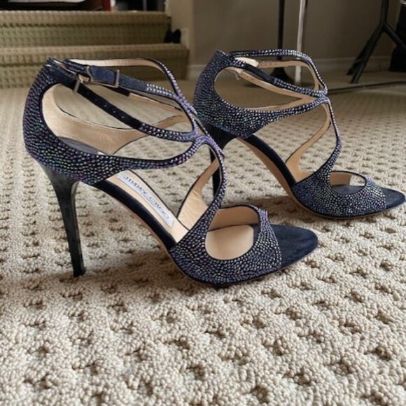 Jimmy Choo Blue Rhinestone Lang Pumps - Picture 1 of 7